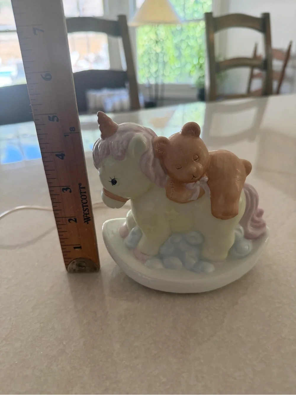 Enesco White Ceramic Unicorn Rocking Night Light with Teddy Bear Accent - Picture 5 of 7
